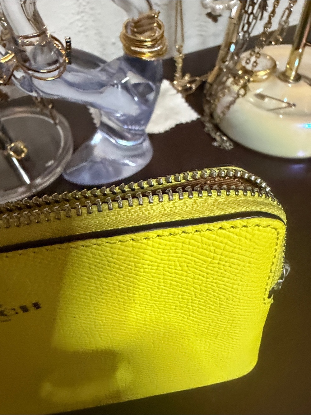 COACH Bright Yellow Leather Wristlet with Silver Logo - Picture 5 of 7